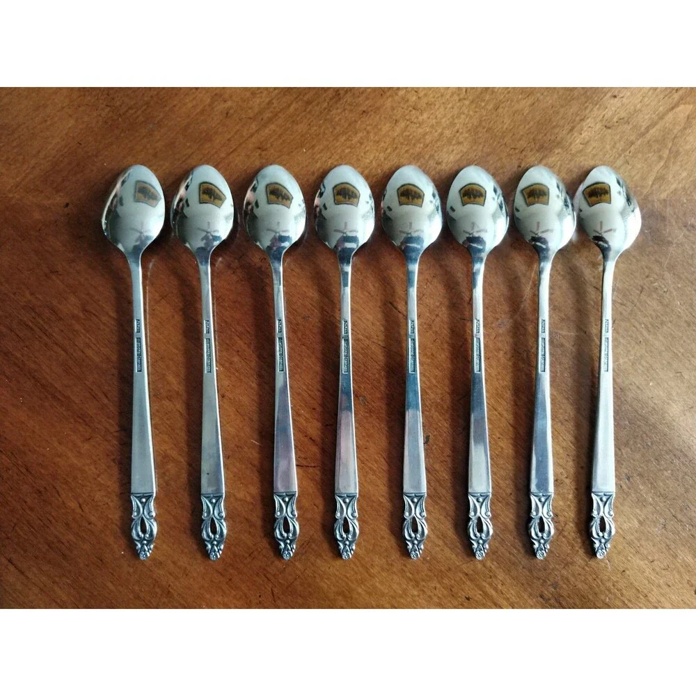 Lot 8x Iced Teaspoons Olaf Flatware National Stainless Silverware Japan MCM 7.8
